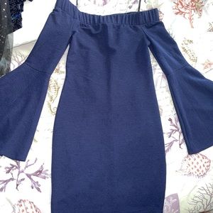 XS navy bcbgeneration off shoulder bodycon bell sleeve dress